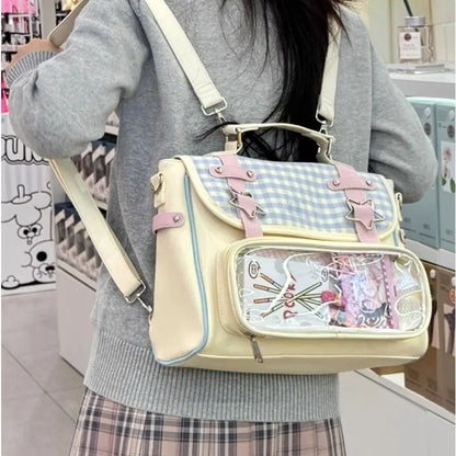 Kawaii Plaid Lolita Star Backpack 🎒✨ | Cute Satchel for Students & ItaBag Lovers 💖👜