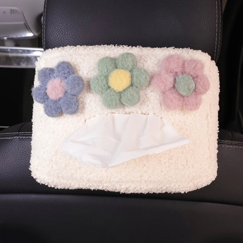 Kawaii Cloud & Flower Plush Tissue Box Holder 🌸☁️ - Adorable Car Napkin Organizer for Back Seat & Armrest! 🚗✨