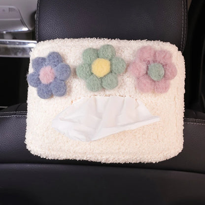 Kawaii Cloud & Flower Plush Tissue Box Holder 🌸☁️ - Adorable Car Napkin Organizer for Back Seat & Armrest! 🚗✨