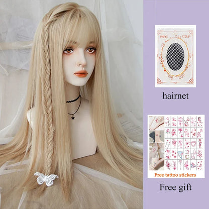 Kawaii Long Black & Red Wavy Wig 💖✨ - Cosplay & Daily Use with Bangs 🎀 | Harajuku Style!