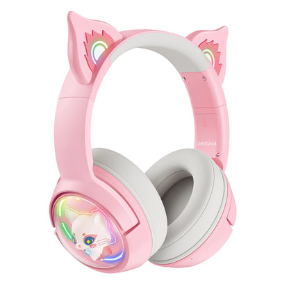 Kawaii ONIKUMA B5 Tri-Mode Gaming Headset 🎮✨ Cute 3D Cartoon Design with RGB Lighting & Microphone for iPad, Tablet & PS4 🐾🎧