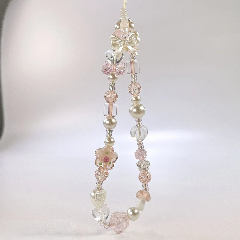 Whimsical Glass Bowknot Flower Phone Strap Lanyard Charm 🌸💖 For AirPods Case
