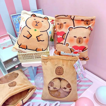 Adorable Kawaii Capybara Plush Snack Bag 🐾💖 - Cute & Soft Animal Bag with 4 Tiny Capybara Cubs!