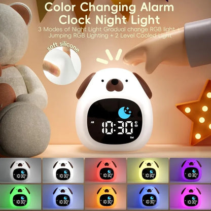 Kawaii Puppy Alarm Clock 🐶💤 | Cute Toddler Sleep Trainer with Colorful Night Light 🌈✨ for Kids' Bedrooms