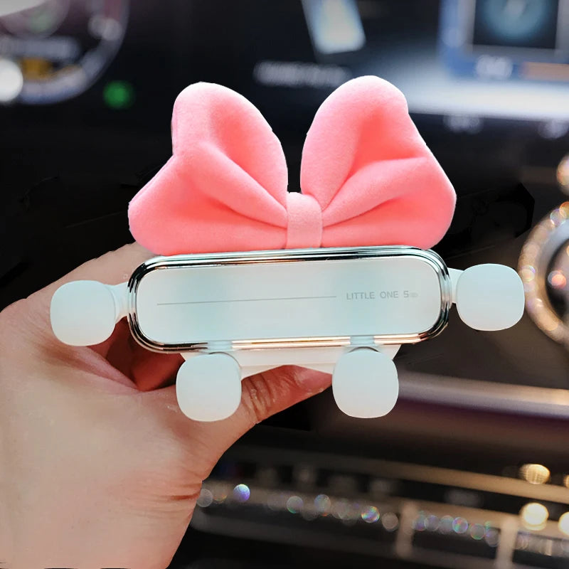 Kawaii Cartoon Red Bow Gravity Car Phone Holder 🚗💕 | Cute Air Vent Mount for 4.0-6.0" Phones 🌟📱