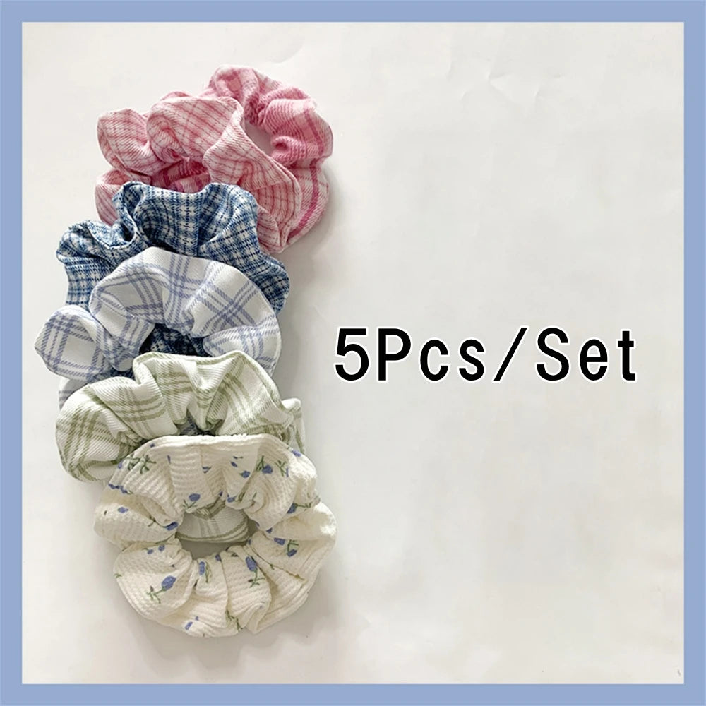 Kawaii Floral & Polka Dot Scrunchies Set 🌸✨ | 5 Cute Elastic Hair Ties for Teens & Girls! 🎀💖