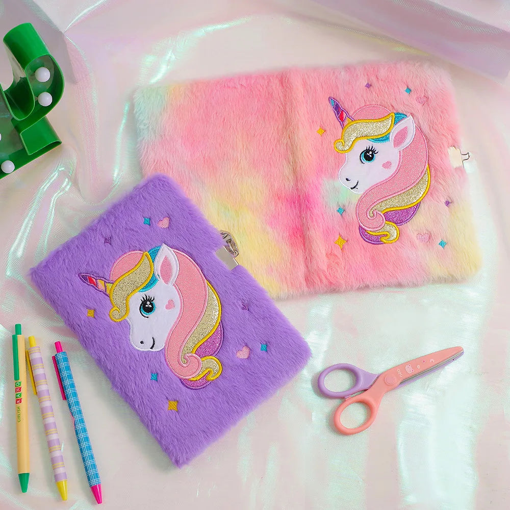 Unicorn Plush Lockable Diary A5 Notebook For Girls Cute Stationery Gift 🦄📓🔒