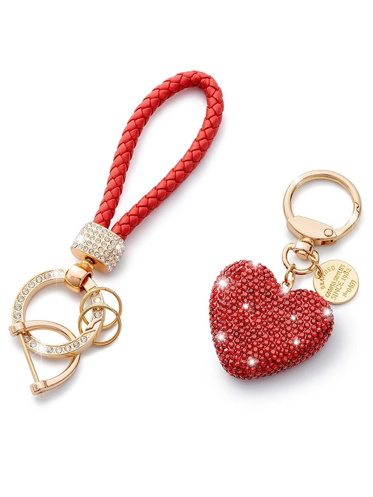 Sweet Heart Diamond Inlay Leather Rope Key Chain For Backpacks 👜💎🎀