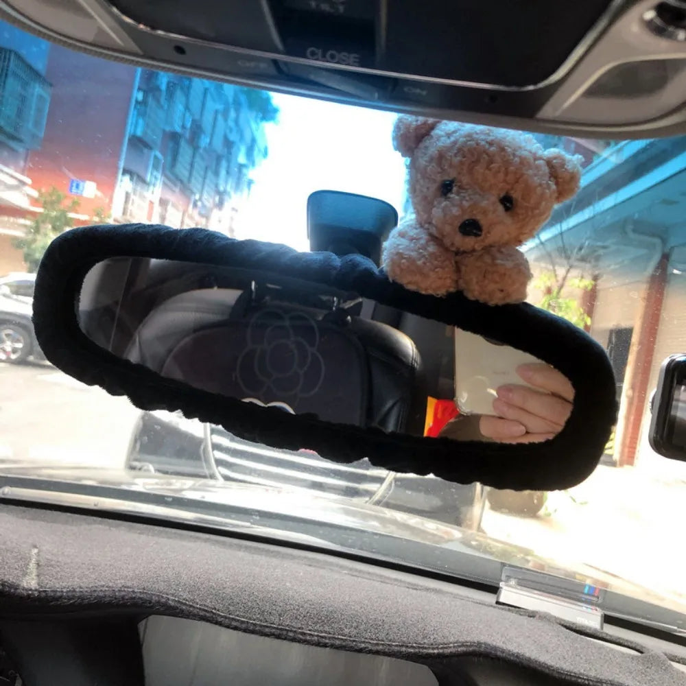 Kawaii Plush Pig & Bear Rear View Mirror Cover 🐷🐻 | Cute Elastic Car Accessory for a Whimsical Touch! 🌟✨