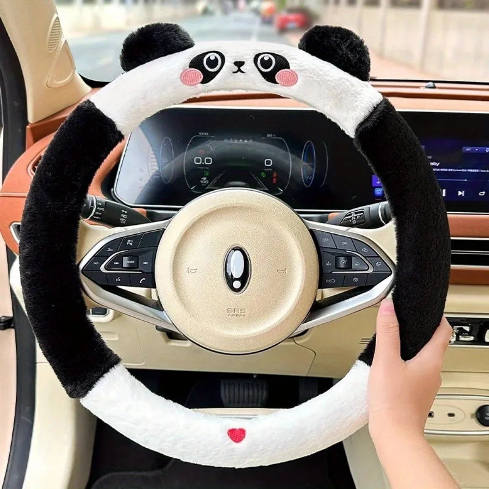 Kawaii Plush Cartoon Steering Wheel Cover 🌈✨ - Warm, Non-Slip & Adorable! 🐻💕