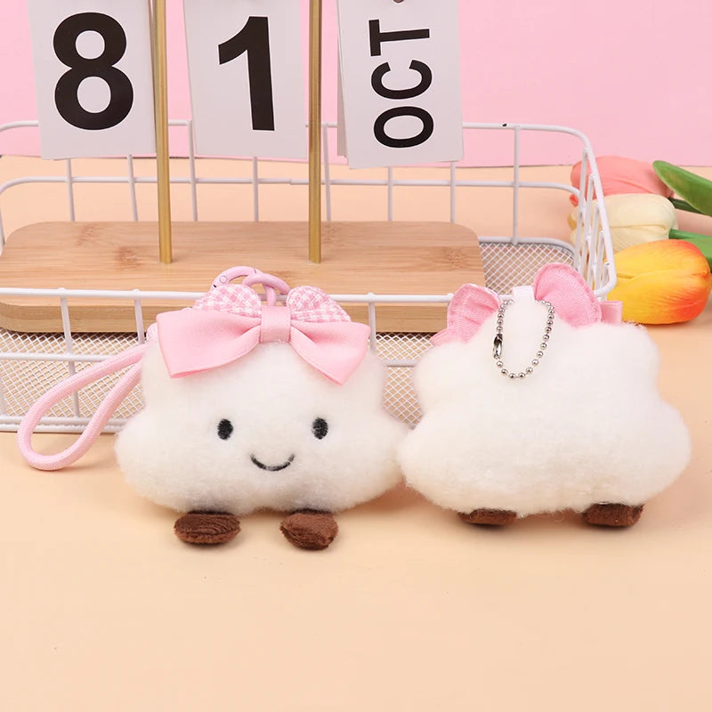 Cloud Bow Plush Keychain Cute Cloud Doll Bag Charm Soft Stuffed Accessory 🎀🧸