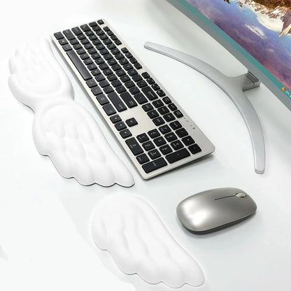 Kawaii Angel Wing Memory Foam Wrist Rest & Mouse Pad Set 🌸✨ Ergonomic & Non-Slip for Happy Typing! 💖🖱️