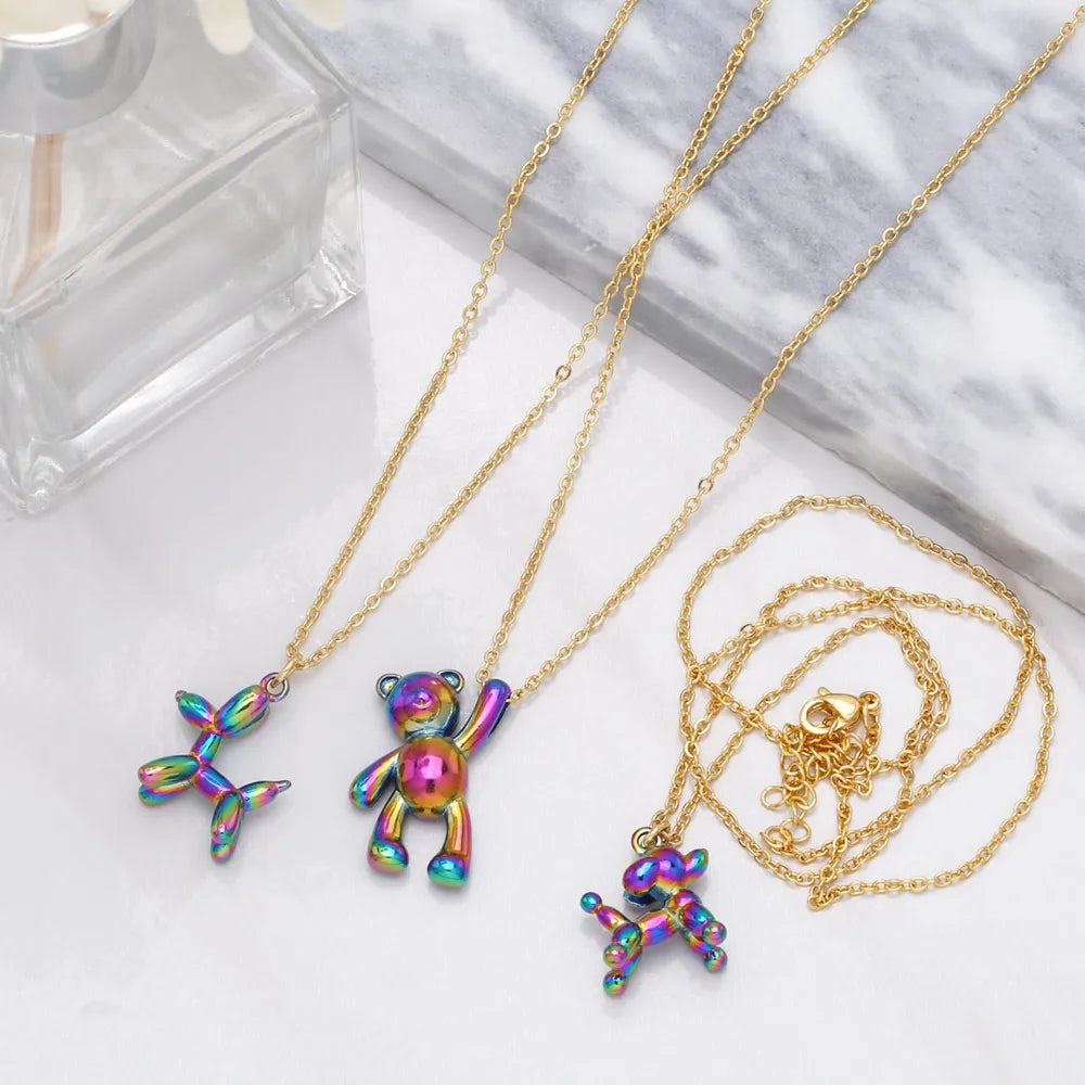 Kawaii Gold-Plated Rainbow Puppy Necklace 🐶✨ | Cute Animal Jewelry Gift for Women 🌈💖