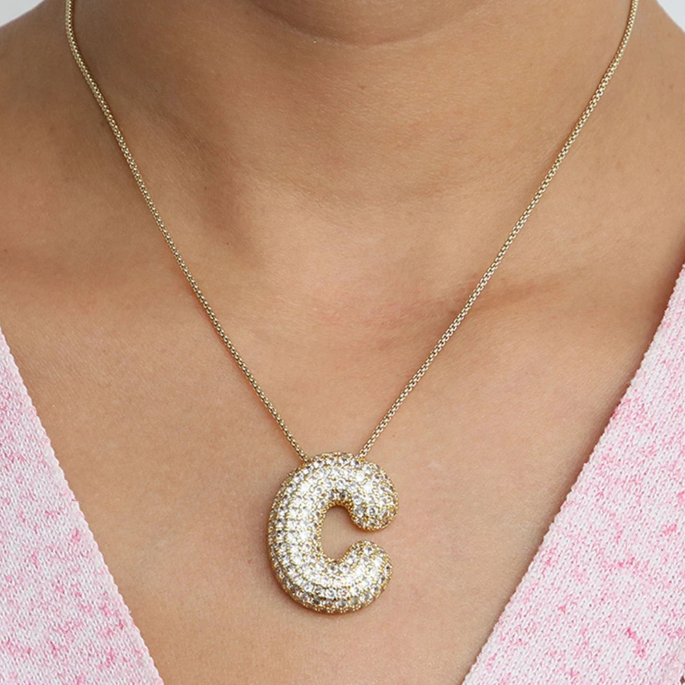 Kawaii Sparkly Initial Necklace ✨💖 A-Z Letter Pendant with Box Chain - Perfect Gift for Trendy Women! 🎁
