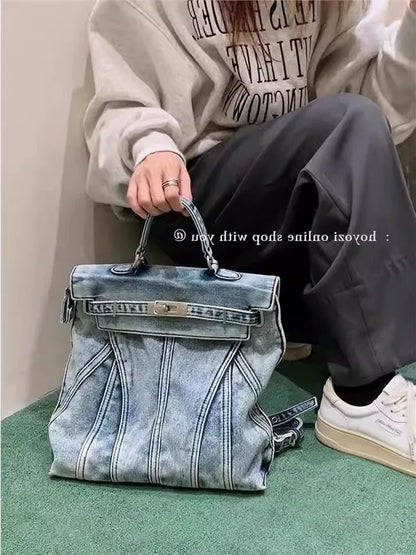 Kawaii Denim Dream Backpack 🎒✨ | Cute Retro Style Bag for Girls | Perfect for College & Everyday Fun! 🌼💖