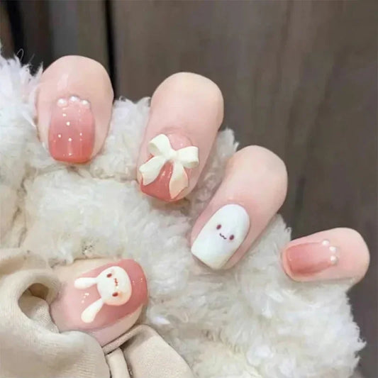 Cute Kawaii Bunny Press-On Nails 🐰✨ | 24 Pcs Full Coverage Acrylic Nail Art Set 🎨 | Reusable & Adorable Fake Nails with Tools! 💅🌸