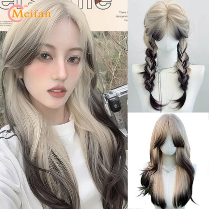 Kawaii Ombre Pink & Blonde Long Straight Wig 🎀✨ - Cute Lolita Cosplay Hair for Parties & Halloween! 🌸🖤