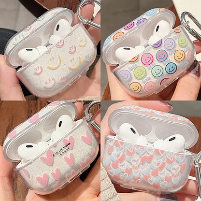 ✨Cute Glittery Heart Silicone Case for AirPods Pro 2 & 1/2/3 💖🎀 – Adorable Cartoon Style Charging Cover! 🎉 - Pixie Quill