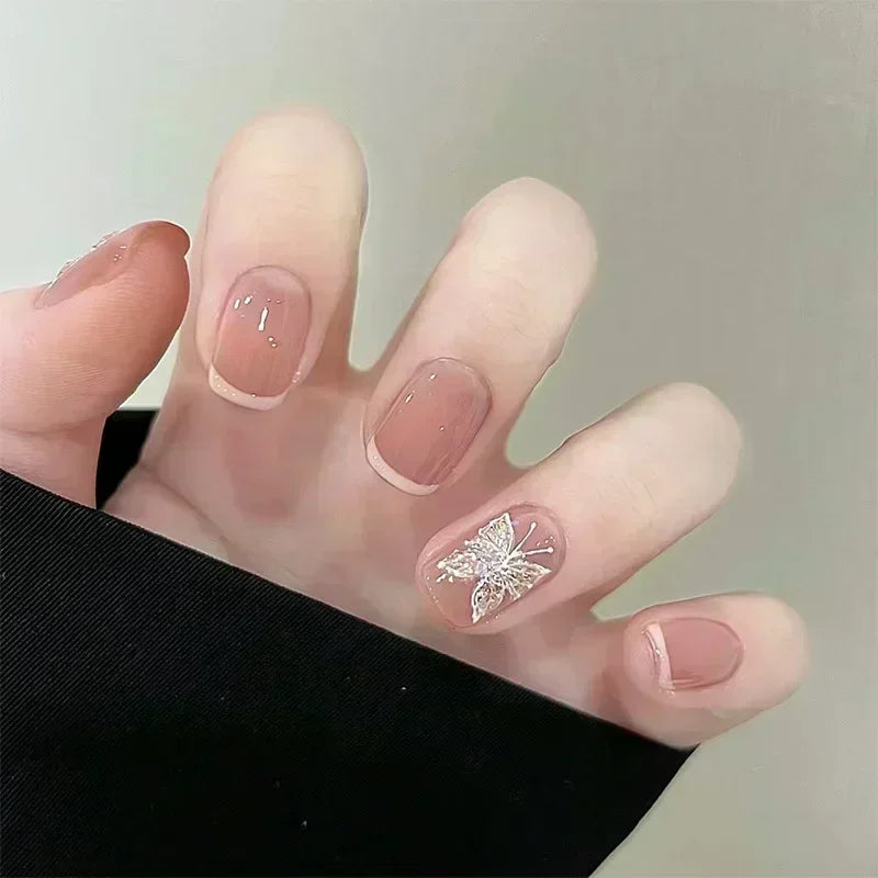 Kawaii Blush Pink Glitter Cat Eye Press-On Nails 💖✨ | 24Pcs Cute Coffin Full Cover Short Square Nail Art Tips