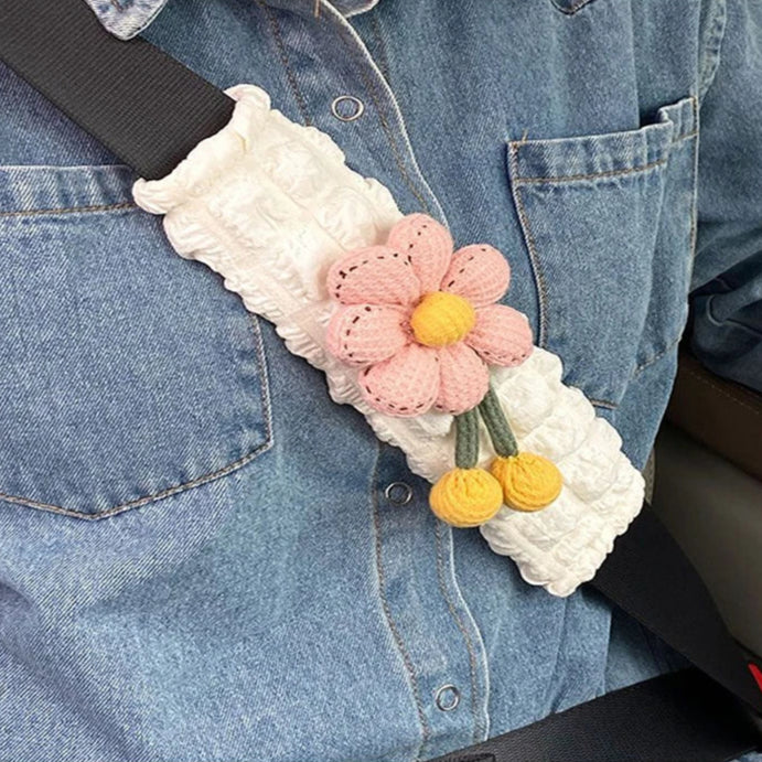 Kawaii Sunflower Car Seat Belt Cover 🌼✨ Cute Car Accessories & Decor