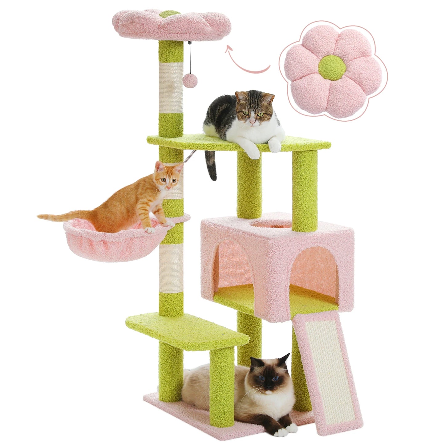 🌸 Whimsical Flower Cat Tower 🌼 Multi-Level Paradise with Cozy Hammocks & Scratching Fun! 🐾