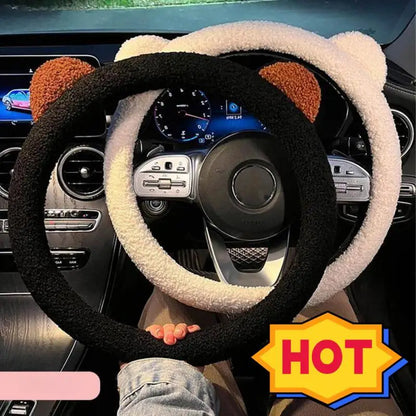 Kawaii Plush Bear Ear Steering Wheel Cover 🐻✨ | Cozy Cartoon Car Accessory for Winter 🥶🌟