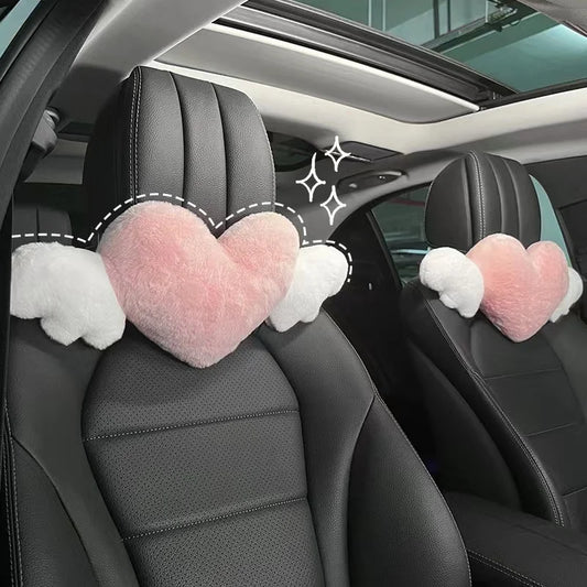 Cute Pink Heart-Shaped Plush Car Neck Pillow 💖✨ | Kawaii Headrest Cushion for Girly Car Decor 🚗💕