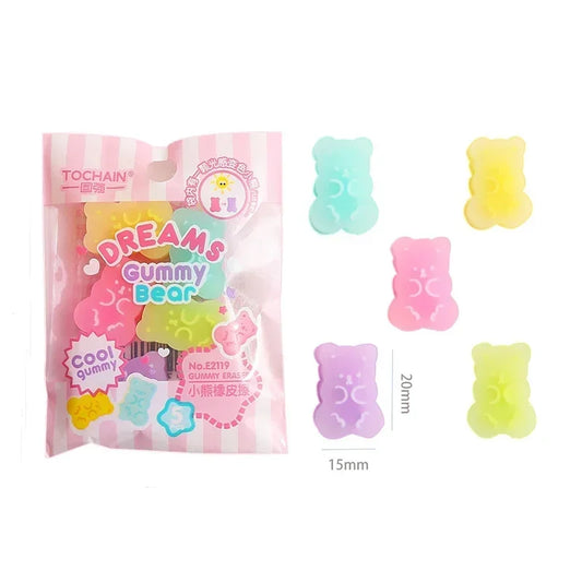 Kawaii Bear Erasers 🌈✏️ - 10-Pack Jelly Color Rubber Correction Tools for School & Office 🐻✨