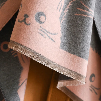 Cat Print Jacquard Scarf For Women Warm Winter Shawl 175cm Long 🐾