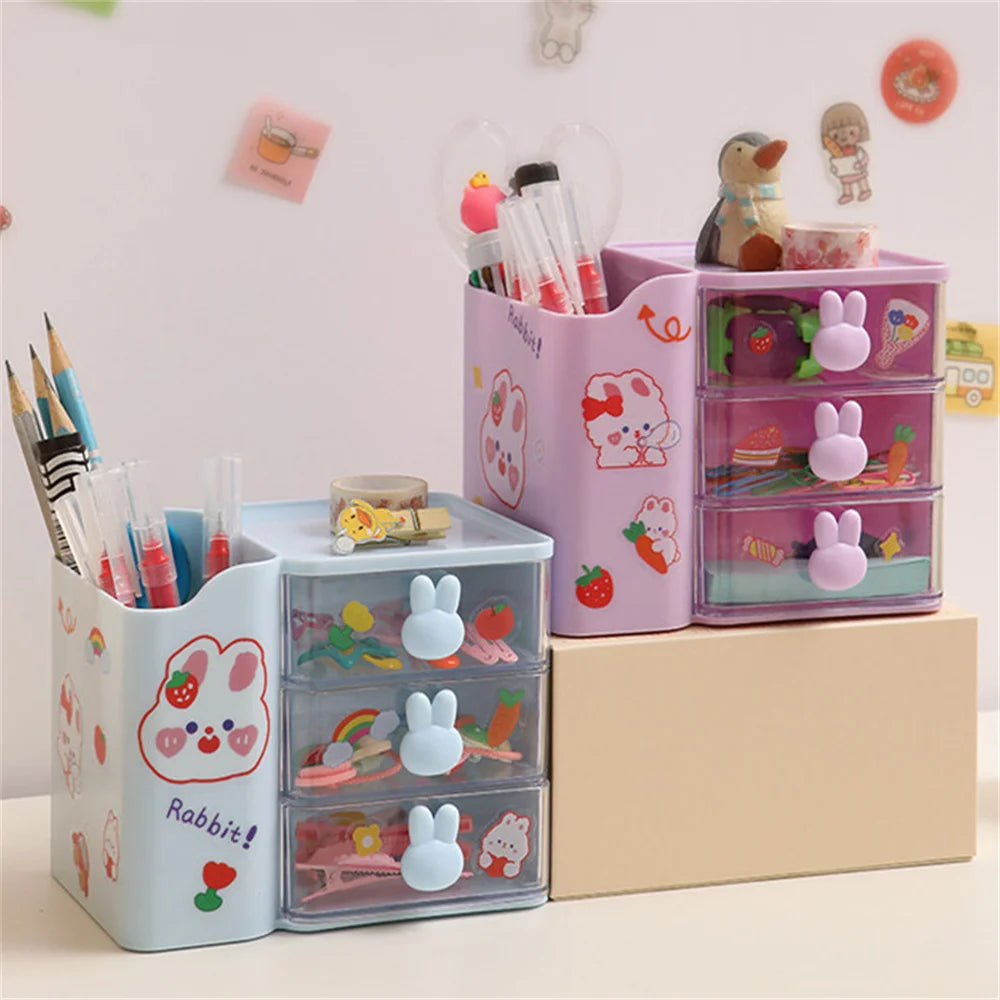 Kawaii Bunny Desktop Organizer 🐰✨ – Cute Storage Box for Stationery & Cosmetics 🌸🖊️