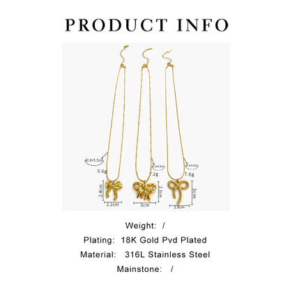 Charming Kawaii Gold Bow Knot Pendant Necklace 🌟✨ | Waterproof Stainless Steel Summer Jewelry for Women 💖