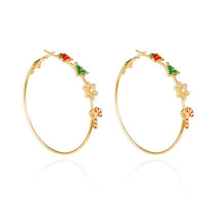 Cute Christmas Circle Hoop Earrings Unisex Bells Snowflakes Tree Dangle 🎄✨