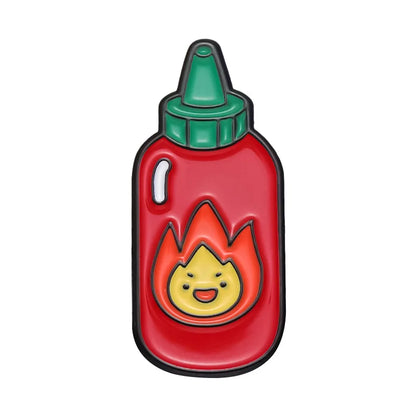 Kawaii Fire Demon Ramen Enamel Pins 🍜✨ Custom Cartoon Brooches for Kids 🎒 Adorable Anime Jewelry Gift