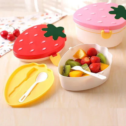 Kawaii Strawberry Lunch Box 🍓✨ | 500ml Cute Bento Box for Kids 🍱💖 | Microwave Safe & Leakproof!