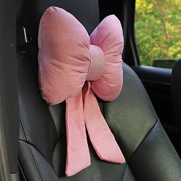 Adorable Pink Bow Car Head Pillow 🎀 | Cute Neck Support for All Seasons 🌸✨