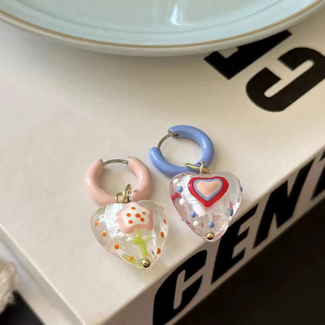 Kawaii Heart-Shaped Enamel Flower Drop Earrings 🌸💖 | Cute Handmade Hoop Jewelry for Women & Girls - Perfect Holiday Gift! 🎁✨