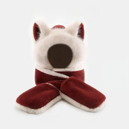 Plush Wolf Ear Hat Set With Scarf And Gloves For Winter Warmth 🐺🧣🧤❄️