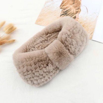 Lux Rex Rabbit Fur Knit Headband For Winter Warmth And Cute Vibes 🧣🐇