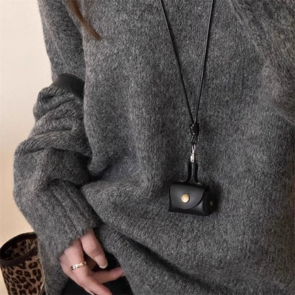 Retro Cute Leather Pendant Necklace With Long Chain For Women Gift 💖