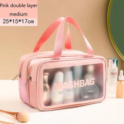 Kawaii Waterproof Travel Makeup Bag 🌟✨ | Cute Transparent Cosmetic Organizer for Women 💖✈️