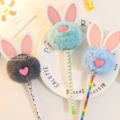 Kawaii Bunny Plush Gel Pen 🐰✨ | Adorable Fluffy Rabbit Stationery for School & Office 🌸💖