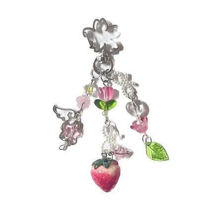 🍓✨ Adorable Strawberry Bow Keychain 🌸 Fairytale Charm with Lily of the Valley 🌼 2023 - Pixie Quill