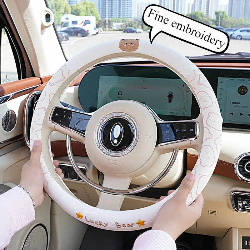 Kawaii Cartoon Car Steering Wheel Cover ☀️💖 | Ice Silk Summer Bliss 🌈 | Breathable, Non-Slip & Sweat-Absorbing for All Seasons! 🚗✨