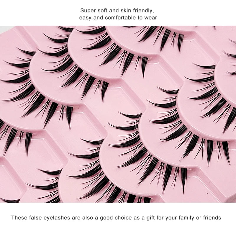 Adorable Manga Style False Eyelashes 10 Pairs Natural Full Strip Lashes For Anime Look Makeup ✨🐰🎀🌸