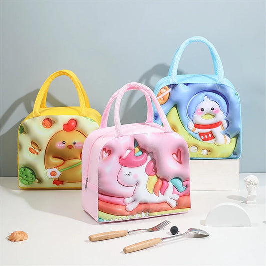 Kawaii 3D Animal Pattern Bento Bag 🐻🍱 | Large Capacity Insulated Lunch Tote for Kids & Adults 🌈✨