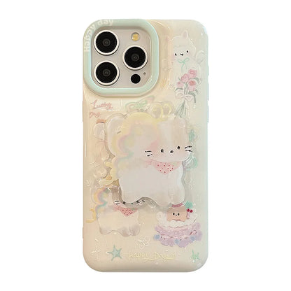 Adorable Cat Angel 🌟🌼 with Bow & Butterfly Soft Phone Case 🌈 for iPhone 11/12/13/14/15 Pro Max
