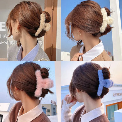 Kawaii Fluffy Crab Hair Claw Clips 🦀✨ Cute Faux Fur Ponytail Holders for Women & Girls - Adorable Winter Hair Accessories! ❄️💖