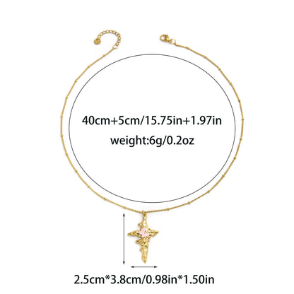 Women's Stainless Steel Gold Necklace With Pearl Zircon Flower Pendant Dripping Enamel Art Jewelry 💖🌸