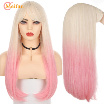 Kawaii Ombre Pink & Blonde Long Straight Wig 🎀✨ - Cute Lolita Cosplay Hair for Parties & Halloween! 🌸🖤