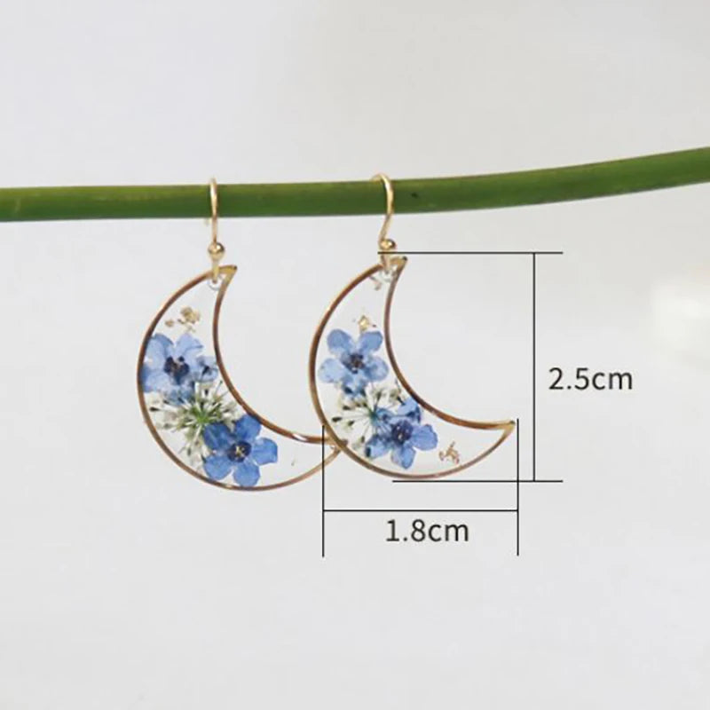 Elegant Pressed Flower Earrings For Women Natural Blue Floral Drop Earrings Handmake Epoxy Resin Plant Earring Jewelry Wholesale